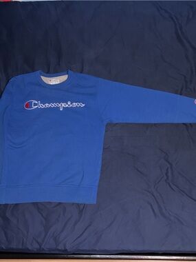 Champion Blue Crewneck Sweatshirt with Script Logo